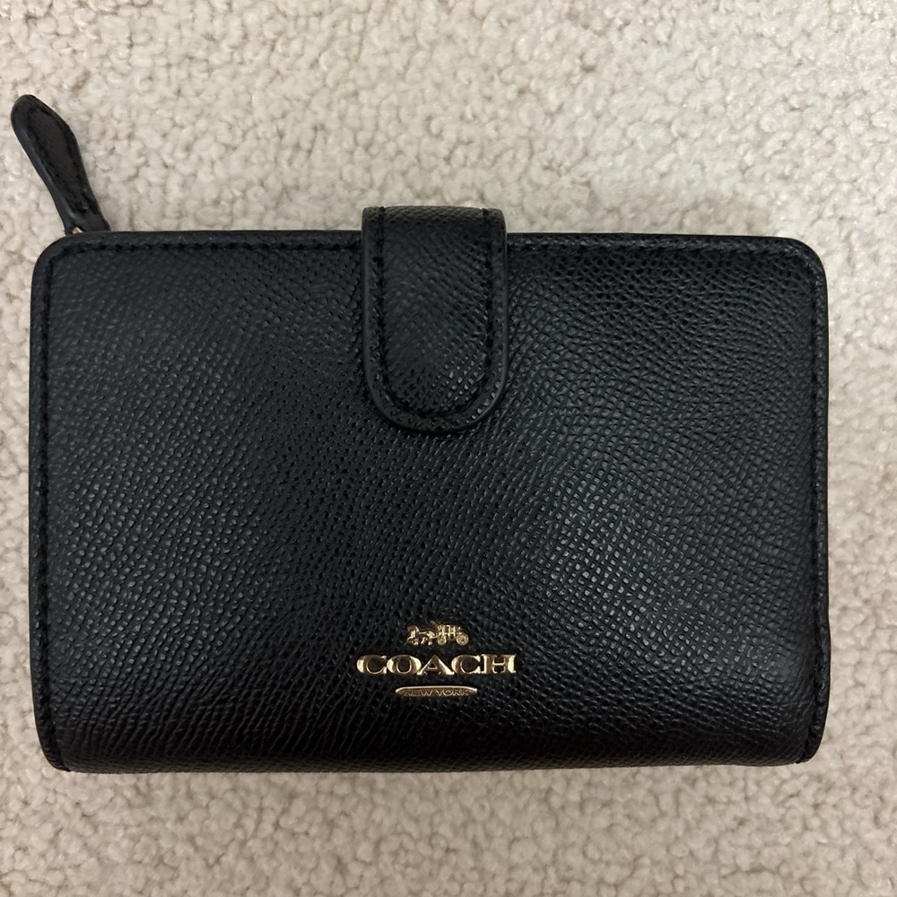Coach Black Leather Compact Wallet